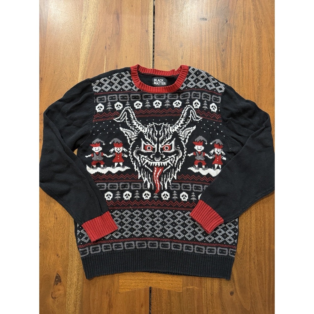 Black Matter Elves Demon Ugly Christmas Sweater Krampus Metal Goth Hot Topic XL